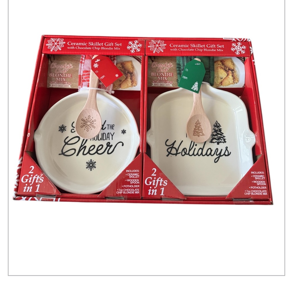 Holiday Ceramic Skillet Gift Set with Spatulas set of 2